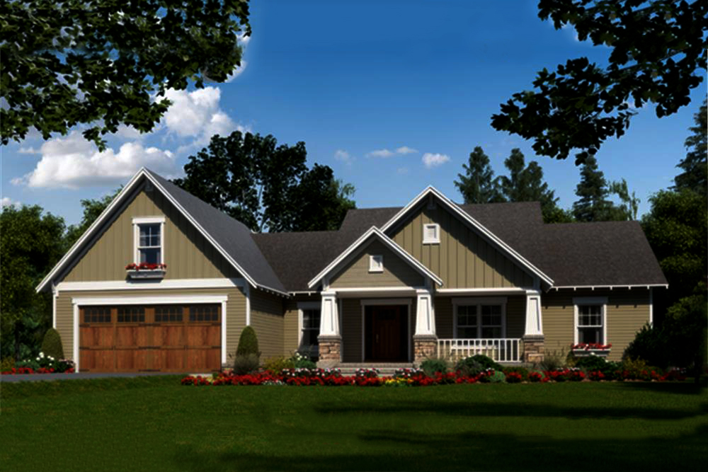 Color rendering of Craftsman home plan (ThePlanCollection: House Plan #141-1298)
