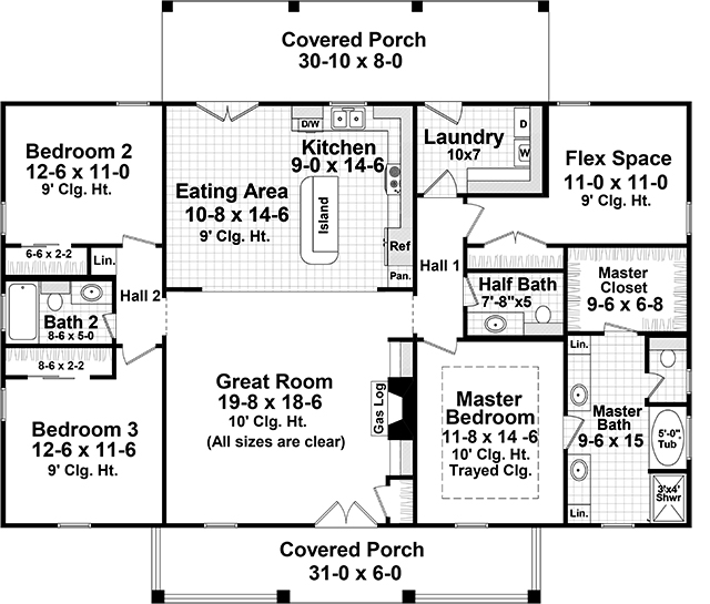 Floor Plan First Story of Southern Plan #141-1305