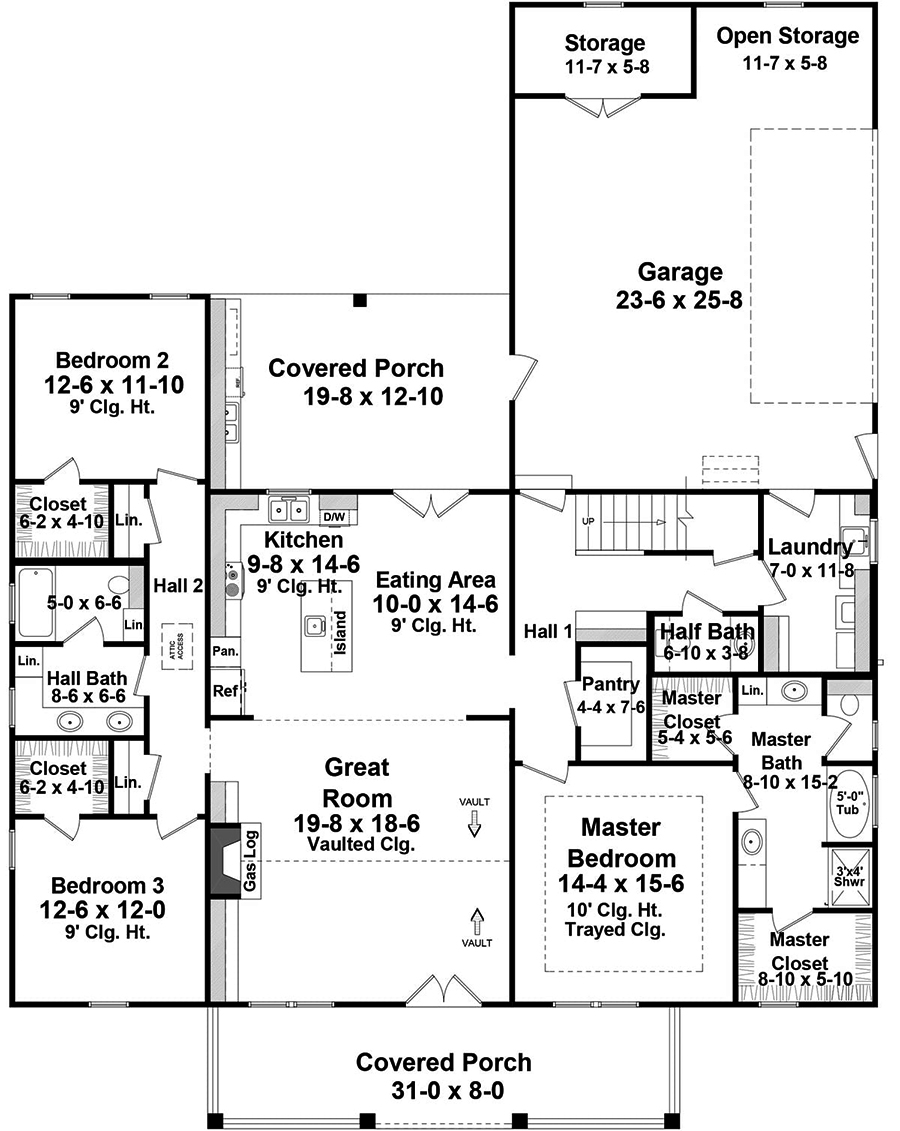 Floor Plan First Story of Farmhouse Plan #141-1306