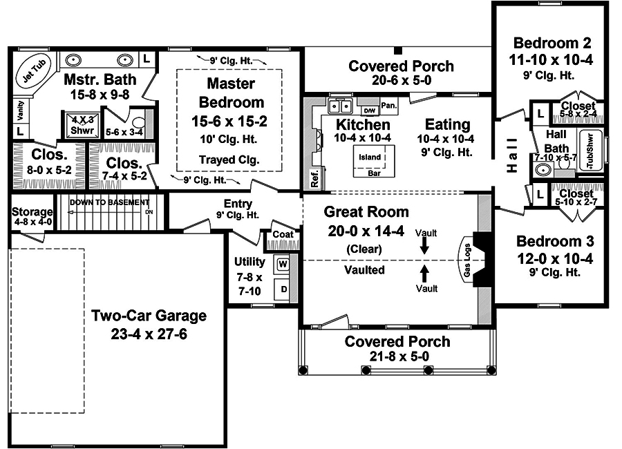 Floor Plan Main Level of Traditional Plan #141-1310