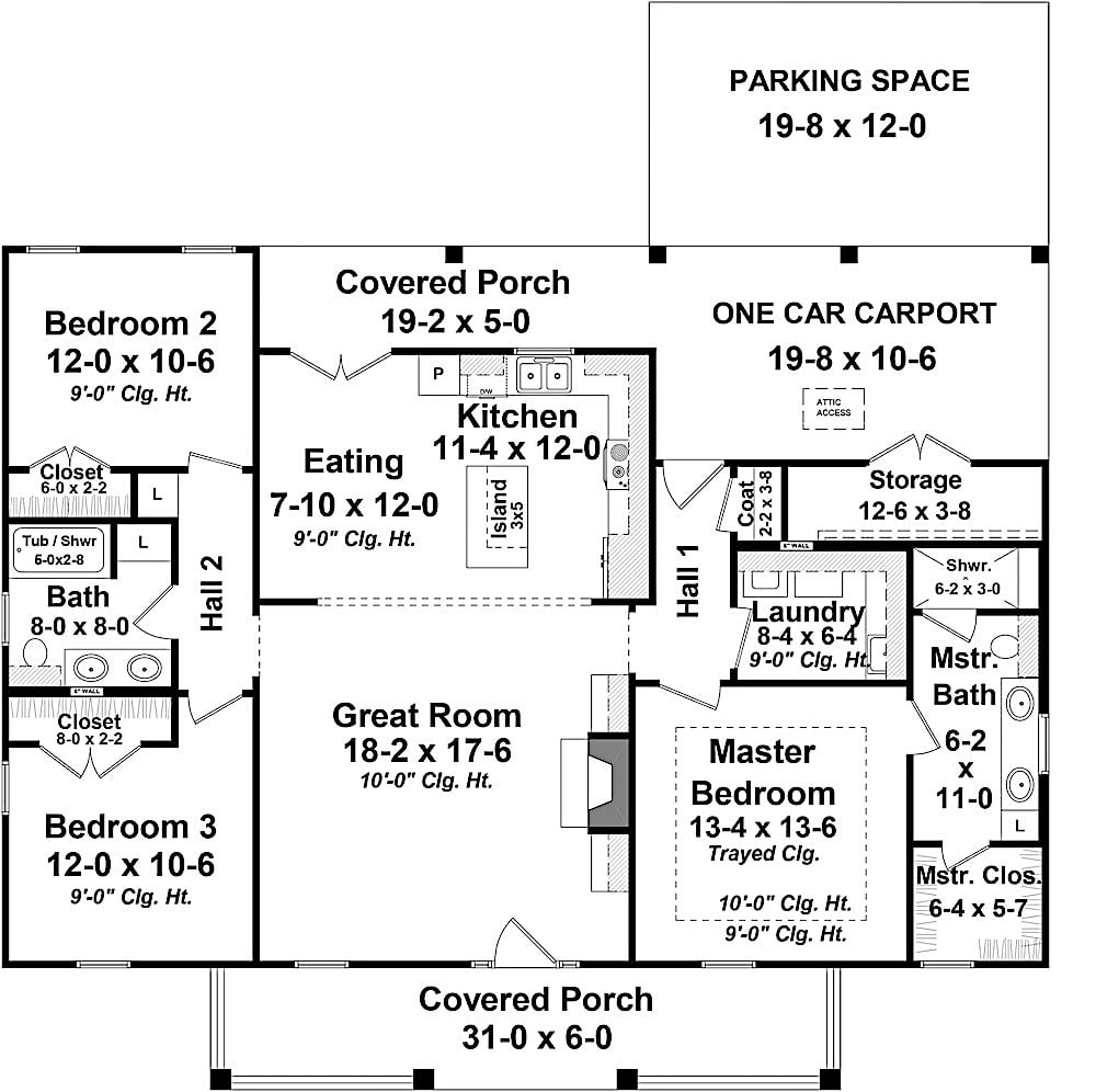 Floor Plan Main Level of Ranch Plan #141-1312