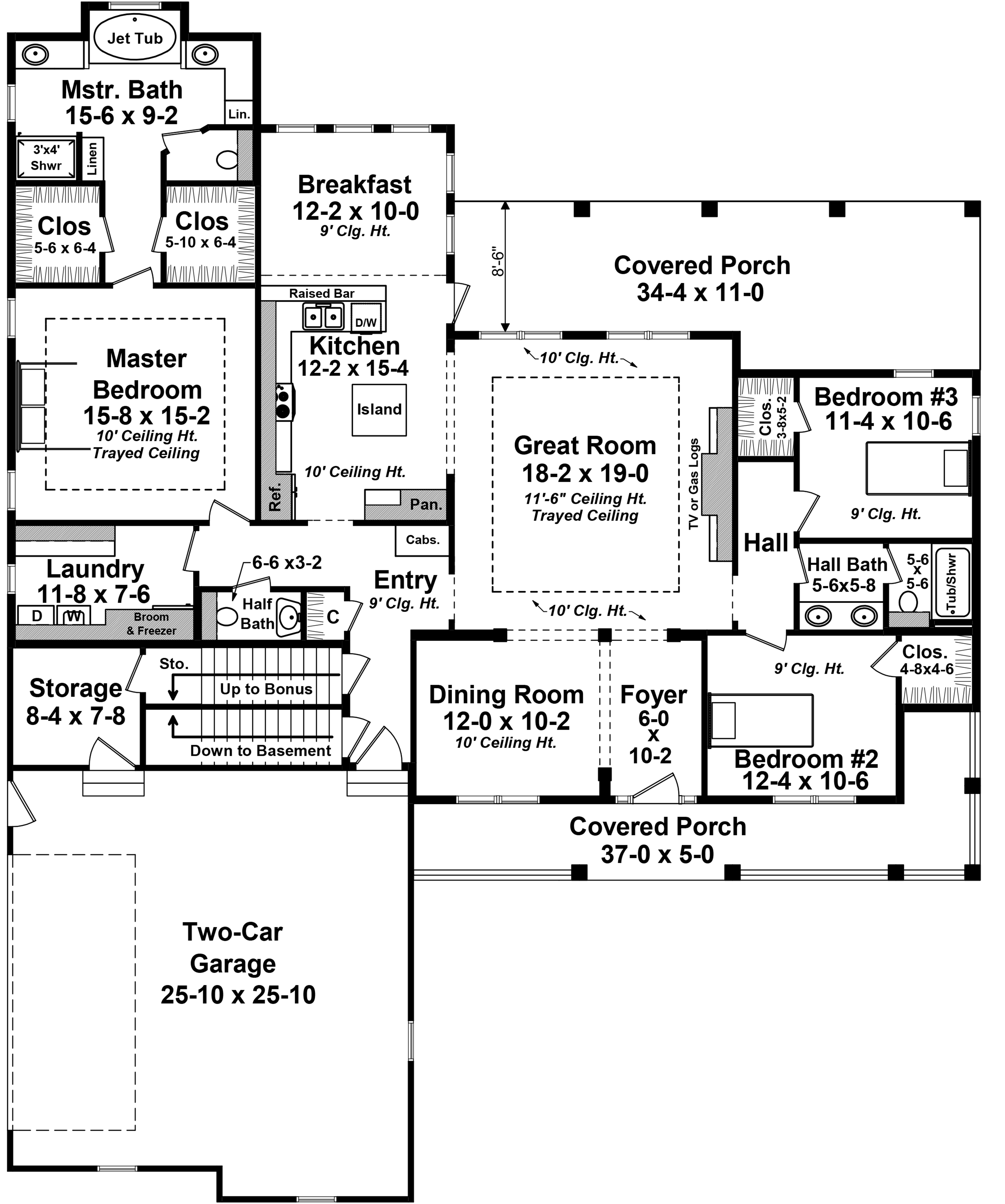 Main Level of Farmhouse Plan #141-1314