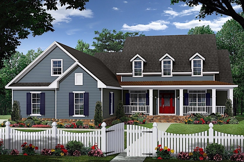 Front elevation of Farmhouse home (ThePlanCollection: House Plan #141-1314)