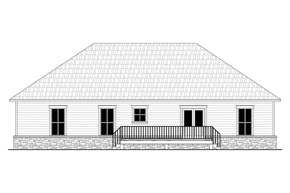 Home Plan Rear Elevation of this 3-Bedroom,1600 Sq Ft Plan -141-1316