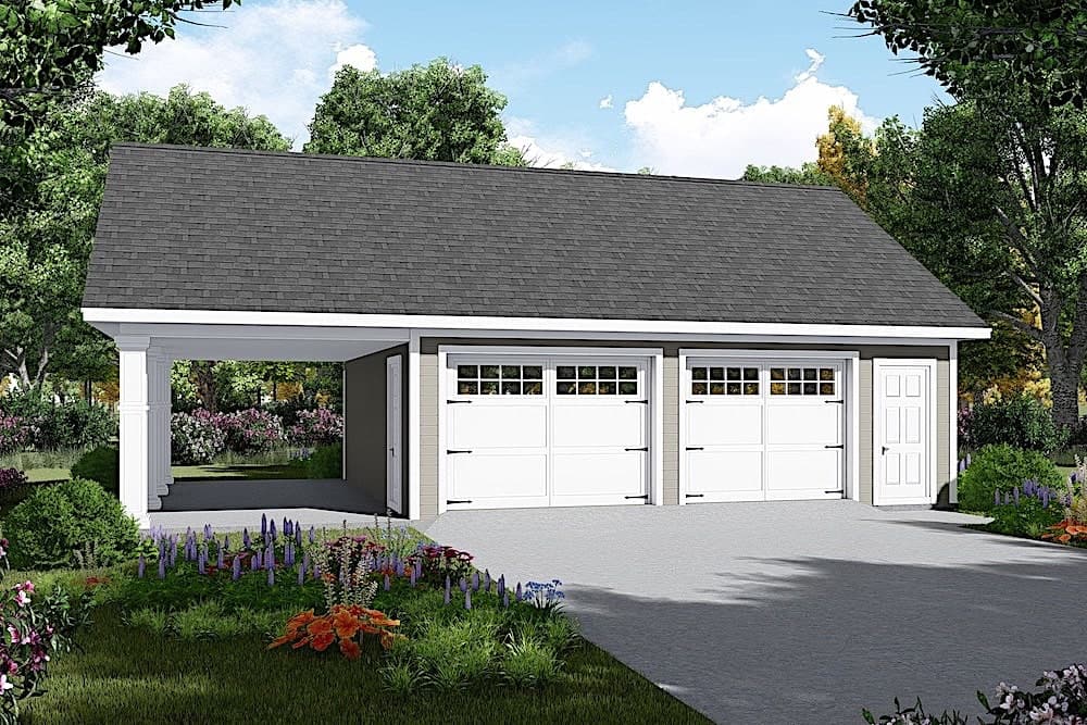 2-car Garage Plus Carport  (ThePlanCollection: Plan #141-1317)