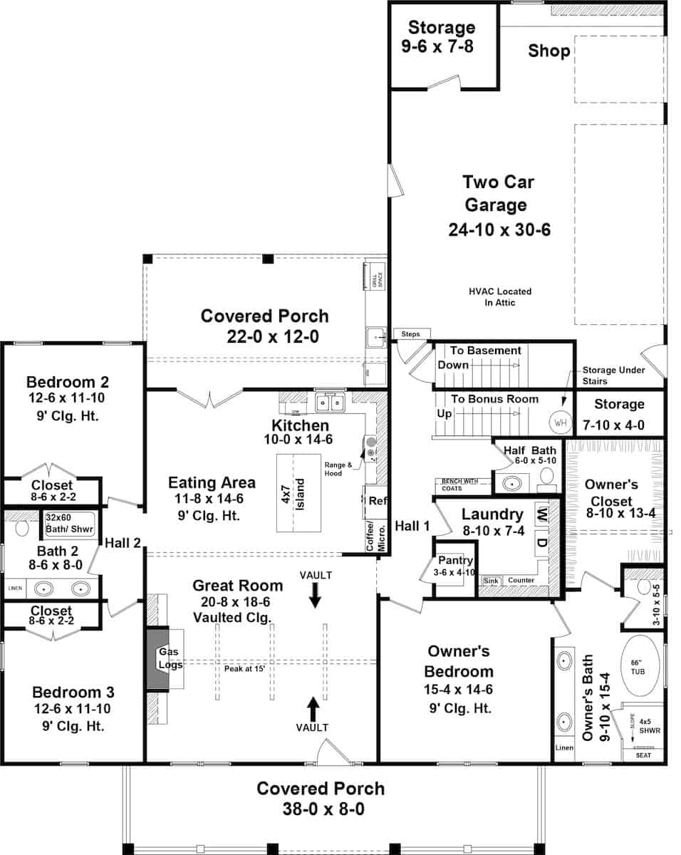 Main Level of Modern Farmhouse Plan #141-1321