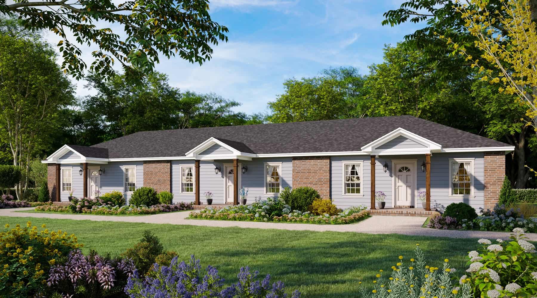Front elevation of Duplex/Multi-Unit home (ThePlanCollection: House Plan #141-1329)