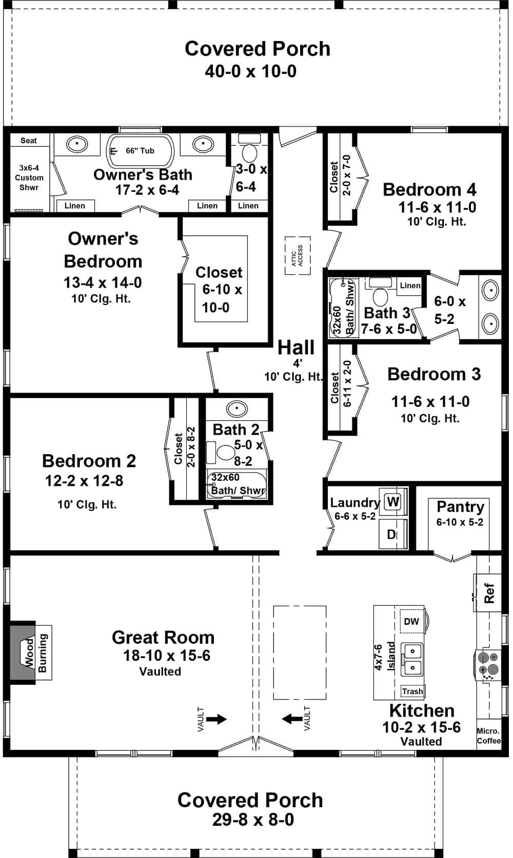 Main Level of Farmhouse Plan #141-1331