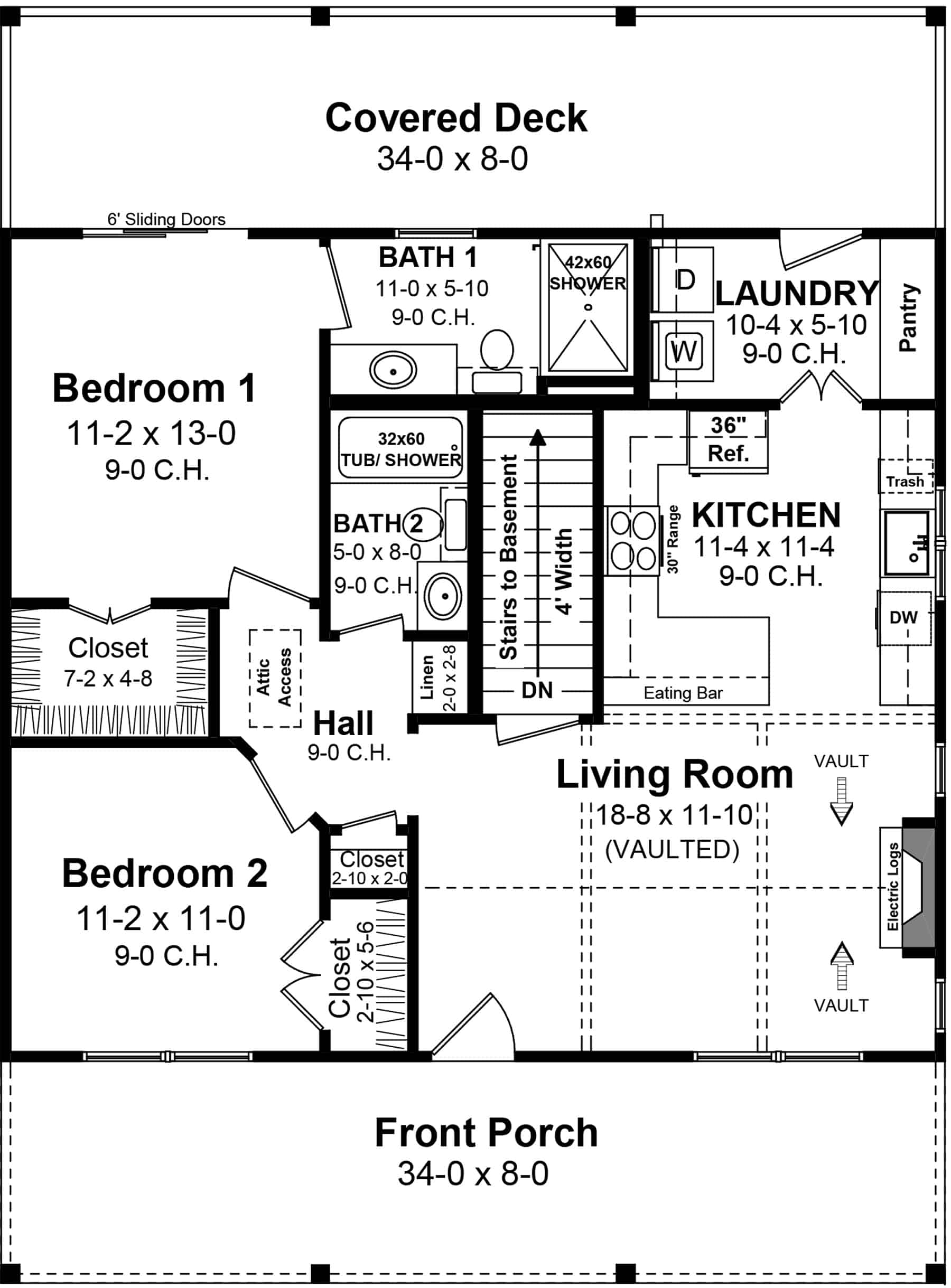 Main Level of Farmhouse Plan #141-1333