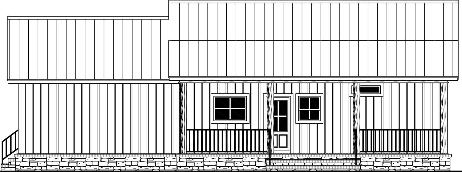 Home Plan Rear Elevation of this 1-Bedroom,964 Sq Ft Plan -141-1341