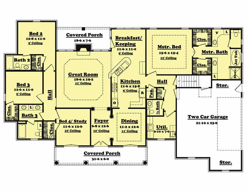 Floor Plan First Story of European Plan #142-1000