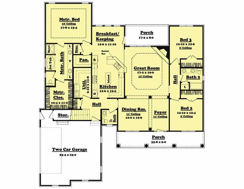 Floor Plan First Story of Country Plan #142-1001