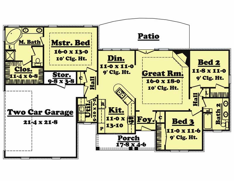 Floor Plan First Story of Country Plan #142-1003