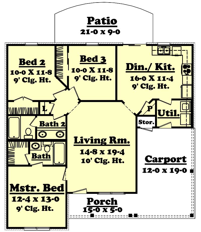 Floor Plan First Story of Small House Plans #142-1004