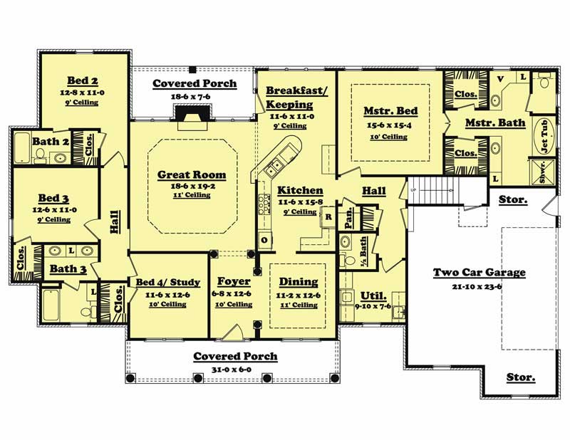 Floor Plan First Story of Country Plan #142-1005