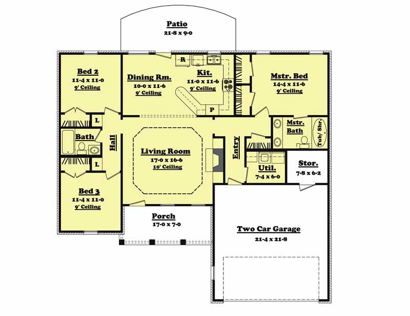 Floor Plan Main Level of Country Plan #142-1008