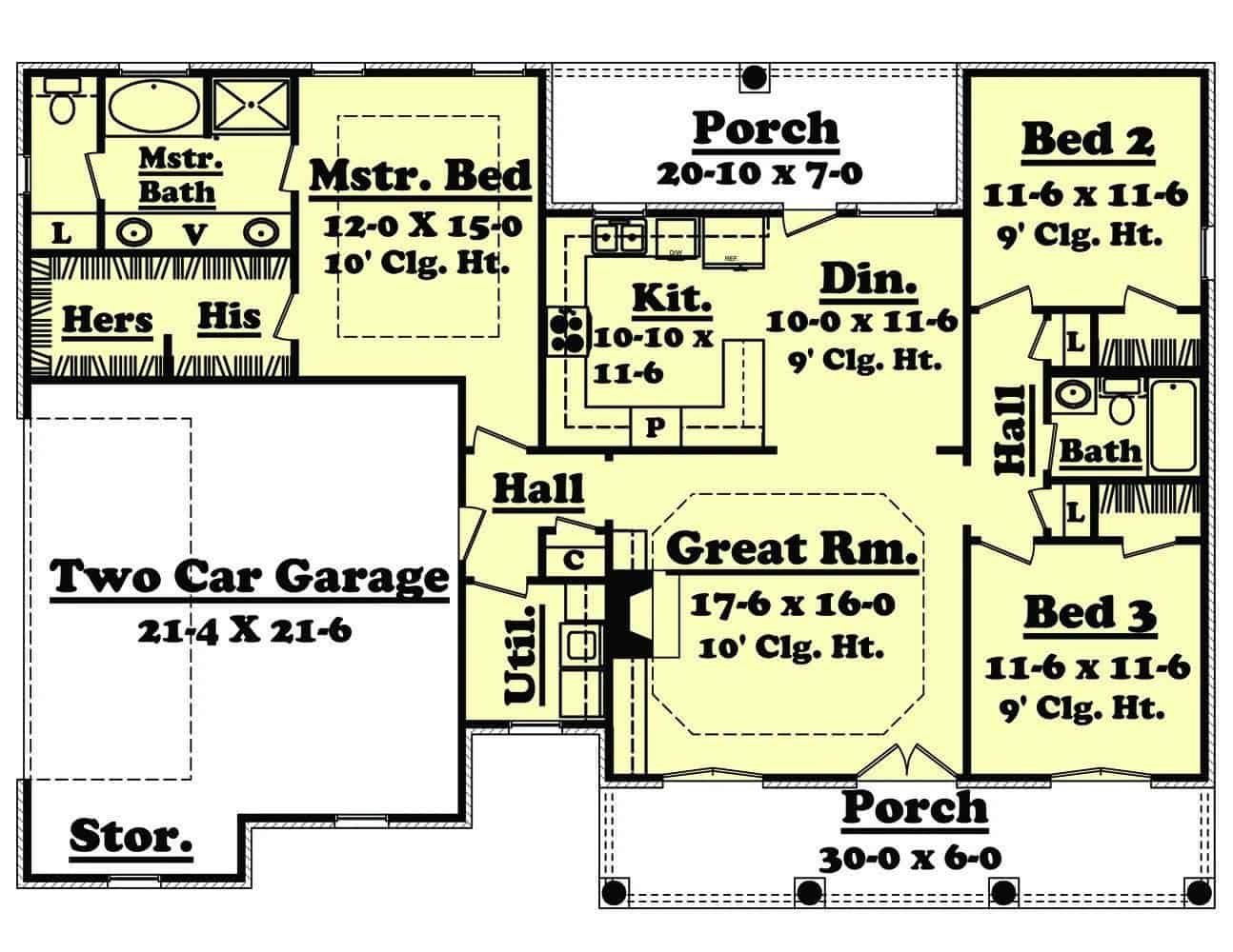 Floor Plan Main Level of European Plan #142-1009