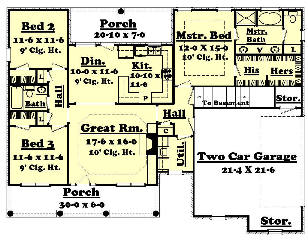 Floor Plan First Story of Country Plan #142-1010