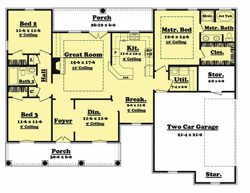 Floor Plan Main Level of European Plan #142-1011