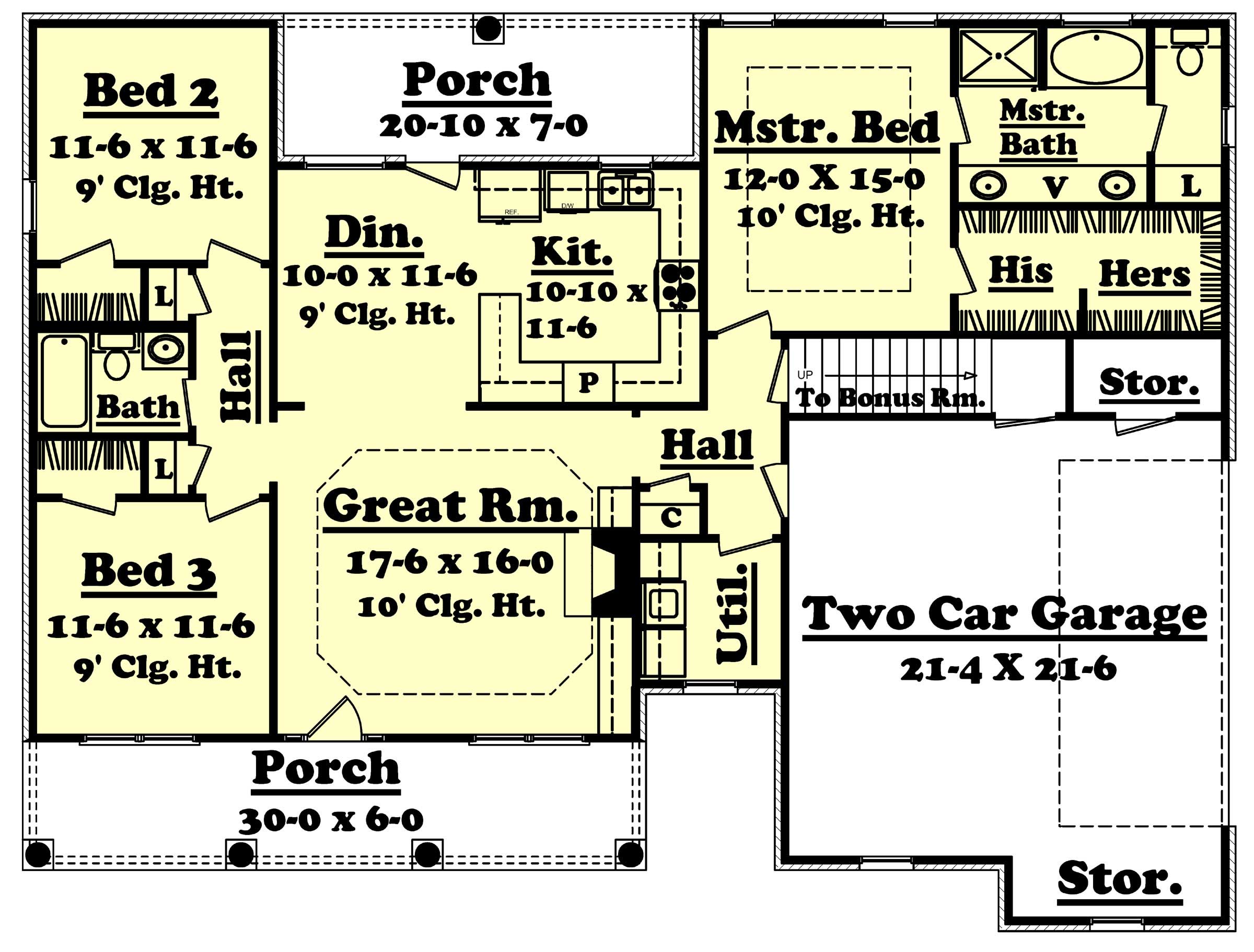 Floor Plan Main Level of Country Plan #142-1013