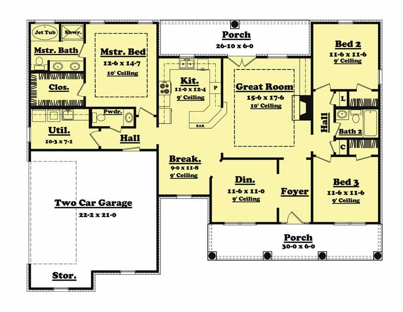 Floor Plan First Story of Country Plan #142-1016