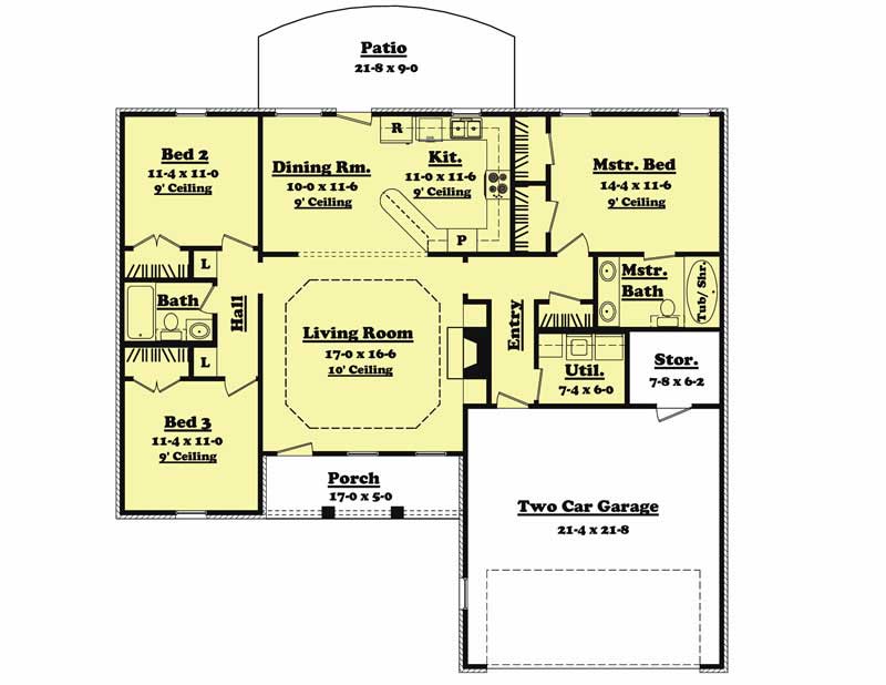 Floor Plan First Story of Country Plan #142-1017