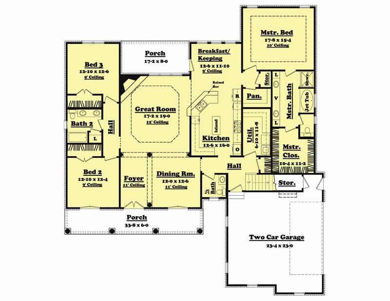 Floor Plan First Story of Country Plan #142-1018