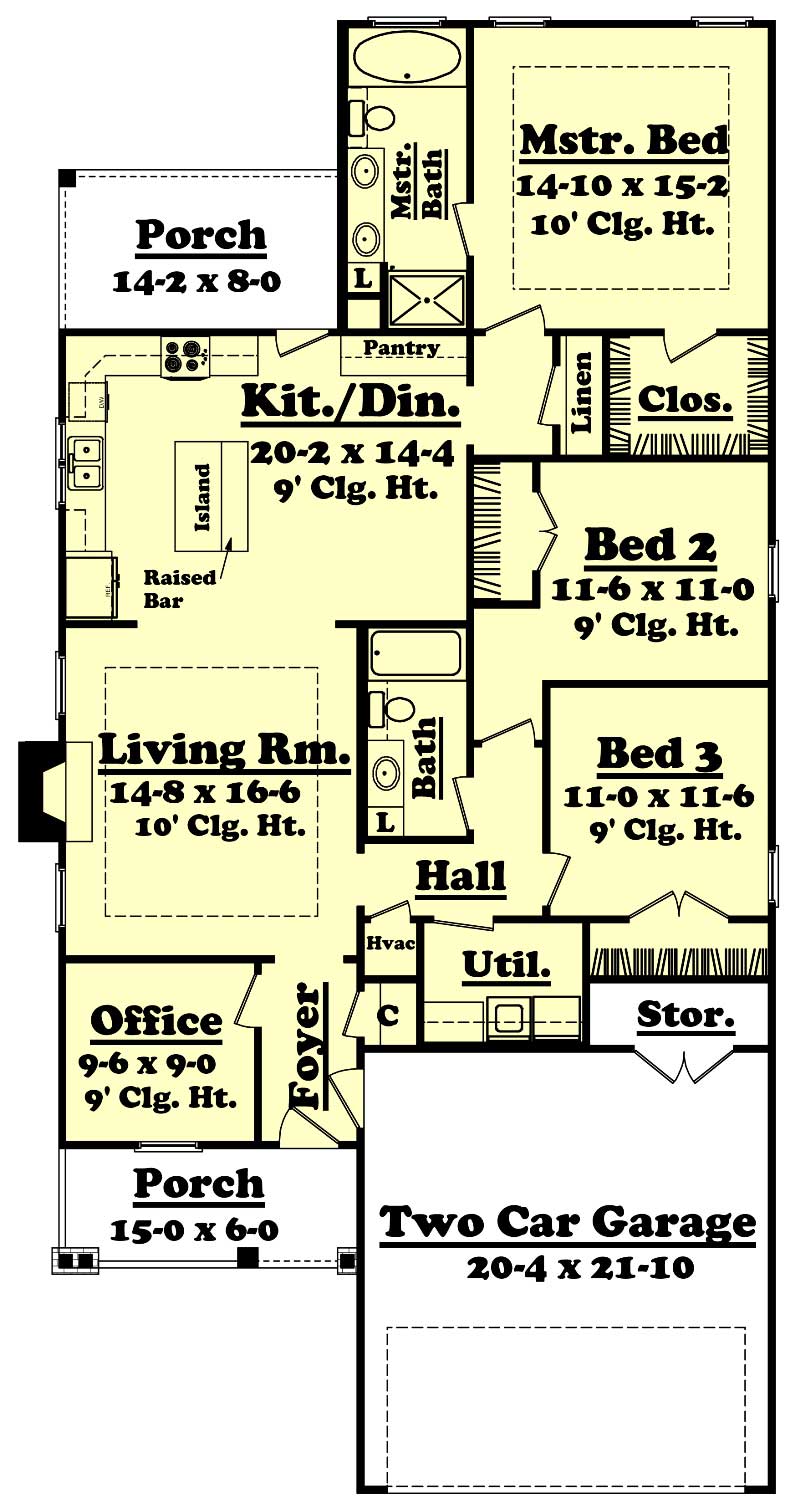 Floor Plan First Story of Craftsman Plan #142-1019