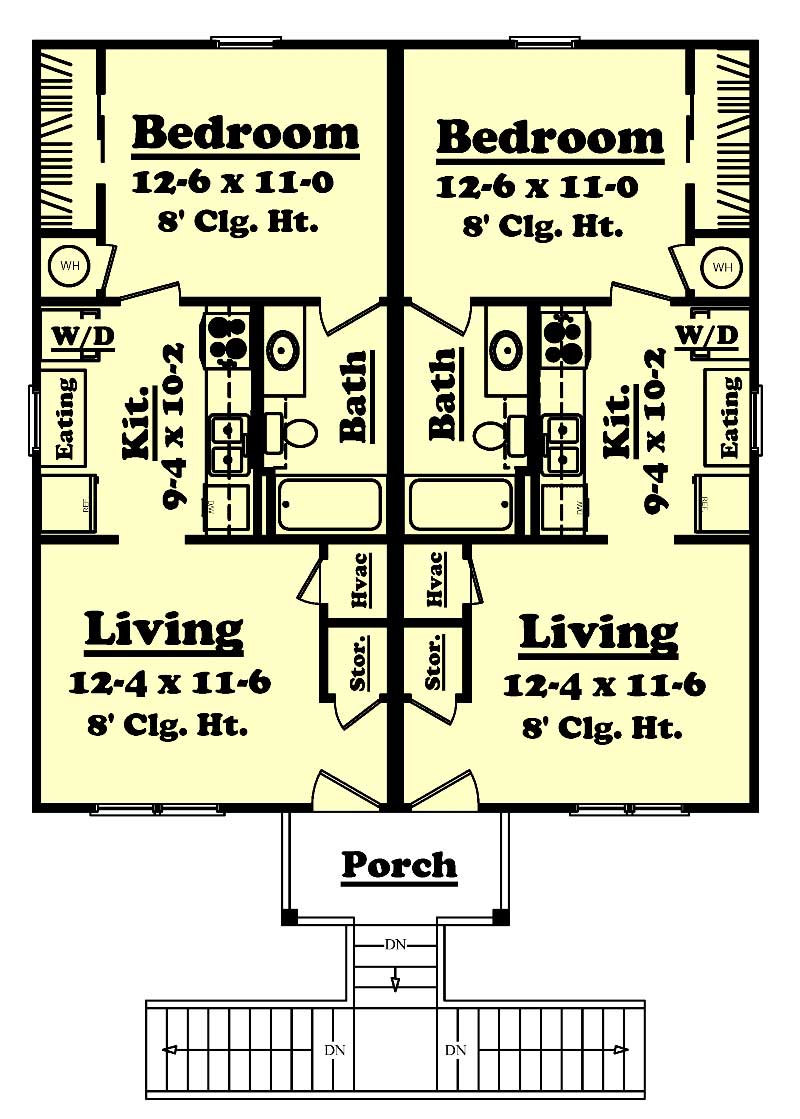 Floor Plan Second Story of Multi-Unit Plan #142-1022