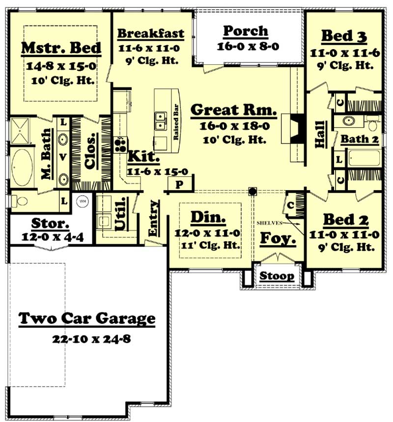 Floor Plan First Story of Country Plan #142-1023