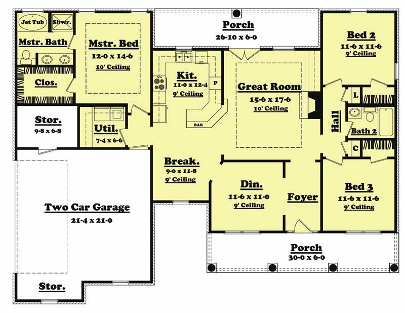 Floor Plan First Story of Country Plan #142-1025