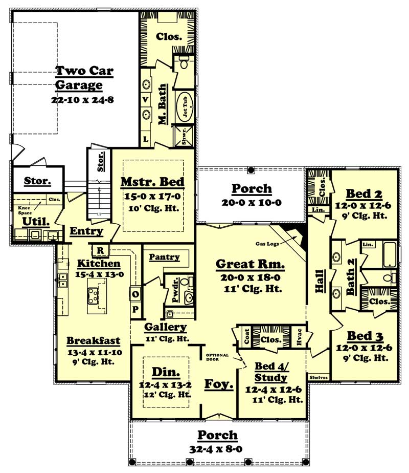 Floor Plan First Story of Acadian Plan #142-1026