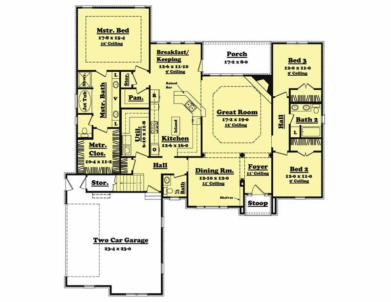 Floor Plan First Story of European Plan #142-1027
