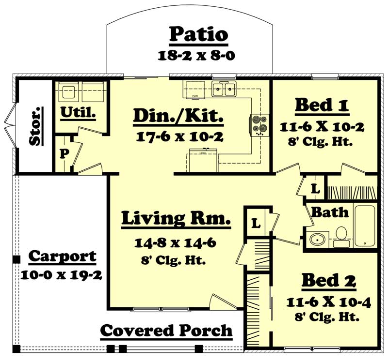 Floor Plan First Story of Small House Plans #142-1029