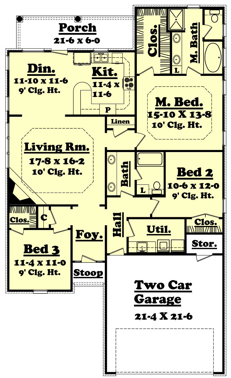 Floor Plan First Story of French Plan #142-1030