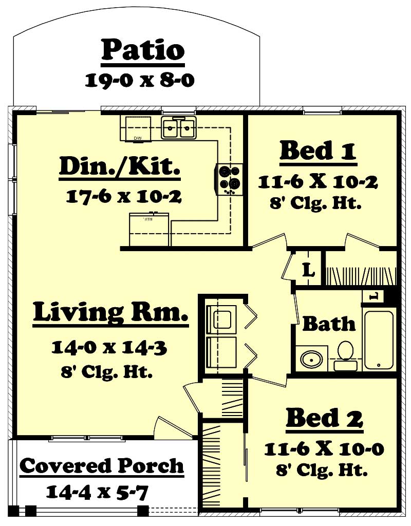 Floor Plan First Story of Small House Plans #142-1031