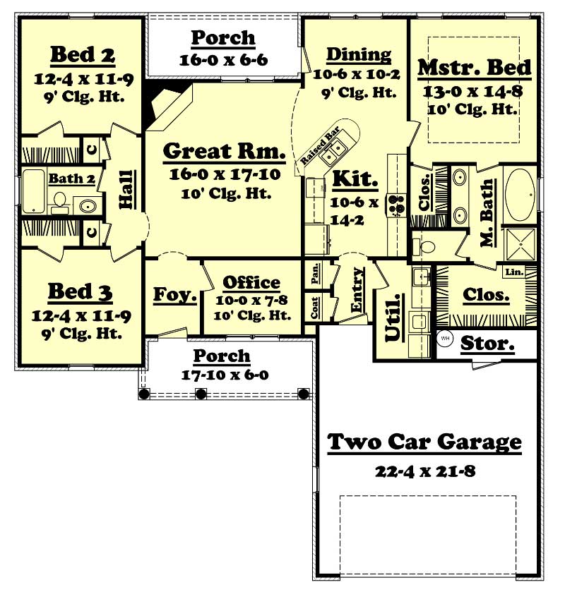 Floor Plan First Story of Country Plan #142-1033