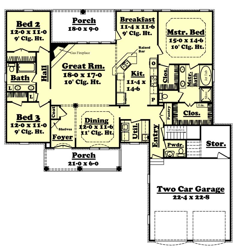Floor Plan First Story of Country Plan #142-1034