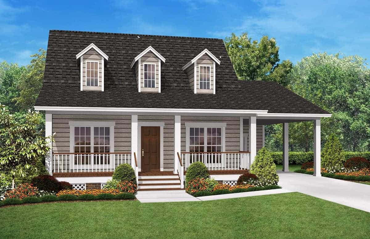 Front View of this 2-Bedroom, 900 Sq Ft Plan - 142-1036