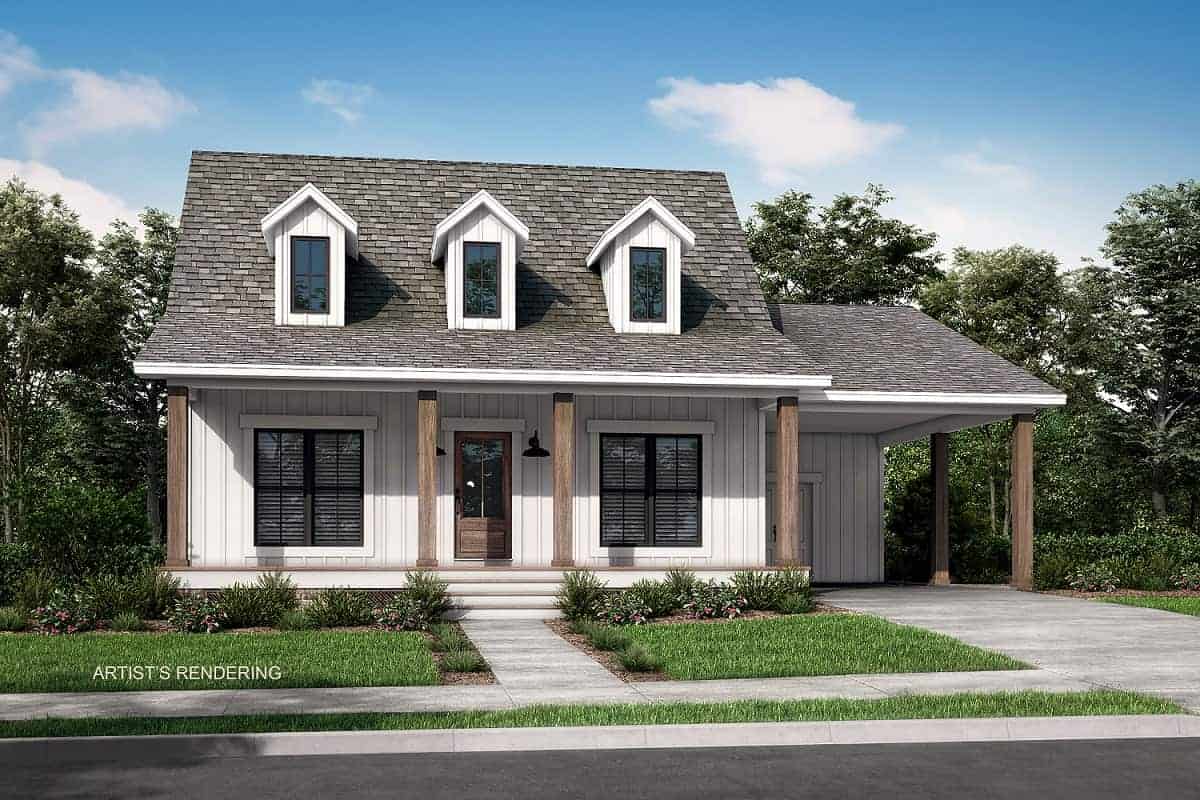 Front View of this 2-Bedroom, 900 Sq Ft Plan - 142-1036