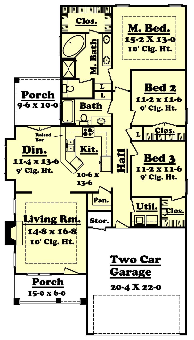 Floor Plan First Story of Bungalow Plan #142-1038