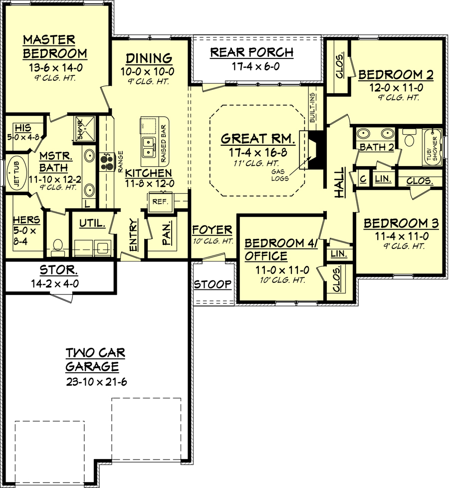Floor Plan First Story of Ranch Plan #142-1039