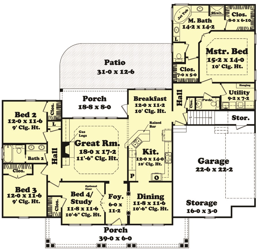 Floor Plan First Story of Country Plan #142-1040