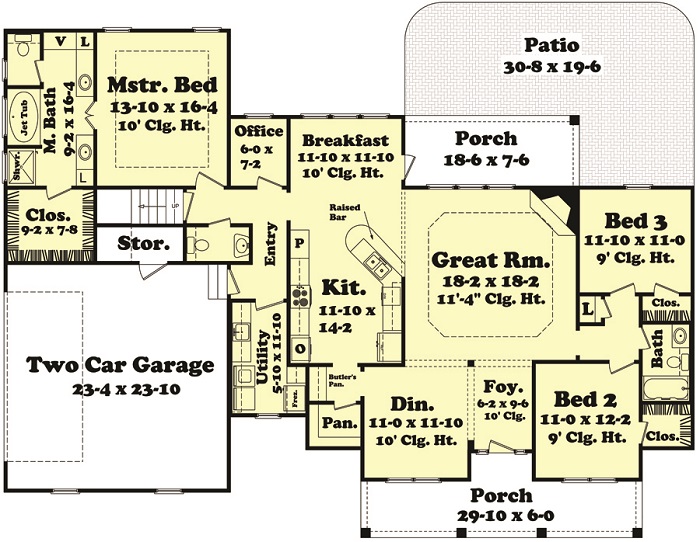 Floor Plan First Story of Country Plan #142-1042