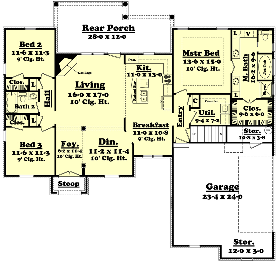 Floor Plan First Story of Country Plan #142-1044