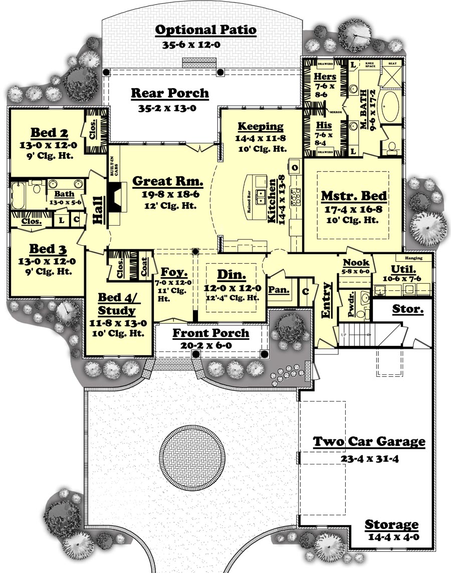 Floor Plan First Story of Country Plan #142-1045