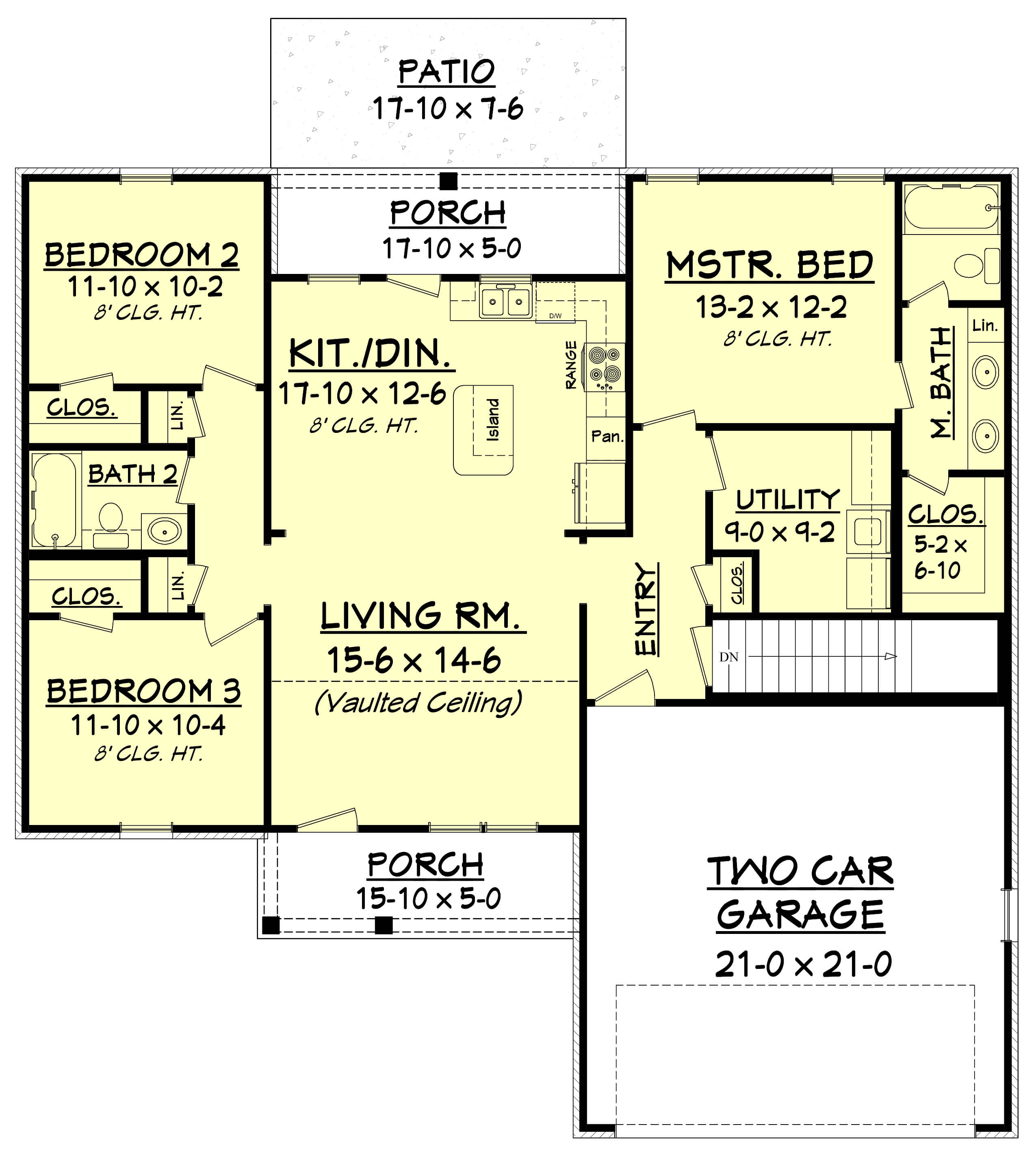Floor Plan Main Level of Ranch Plan #142-1046