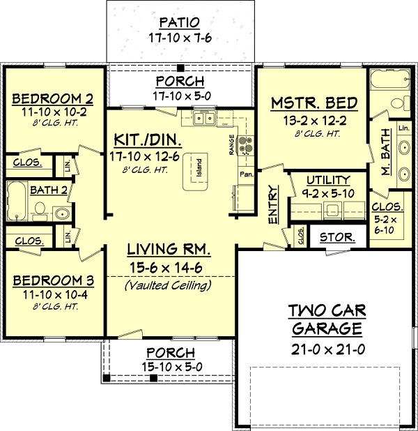 Floor Plan Main Level of Ranch Plan #142-1046