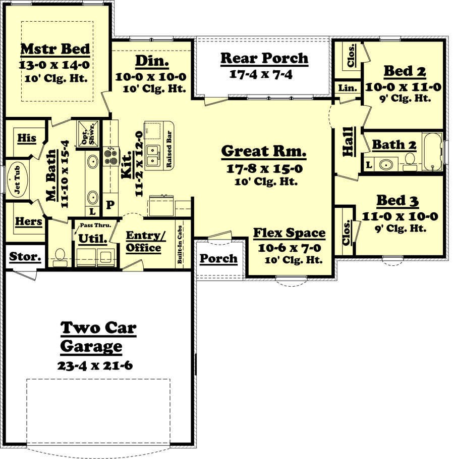 Floor Plan First Story of Ranch Plan #142-1047