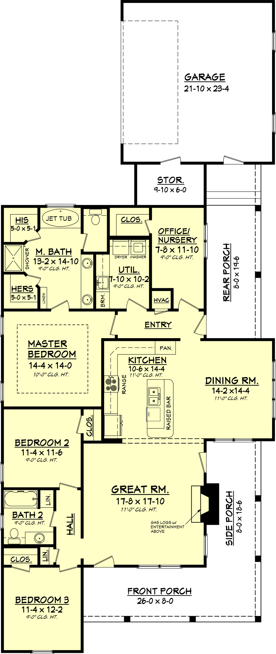 Floor Plan First Story of Acadian Plan #142-1048
